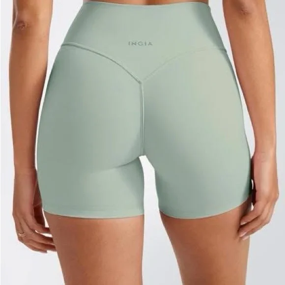 High-Waist Sage Green Bike Shorts for Women - Picture 2 of 5